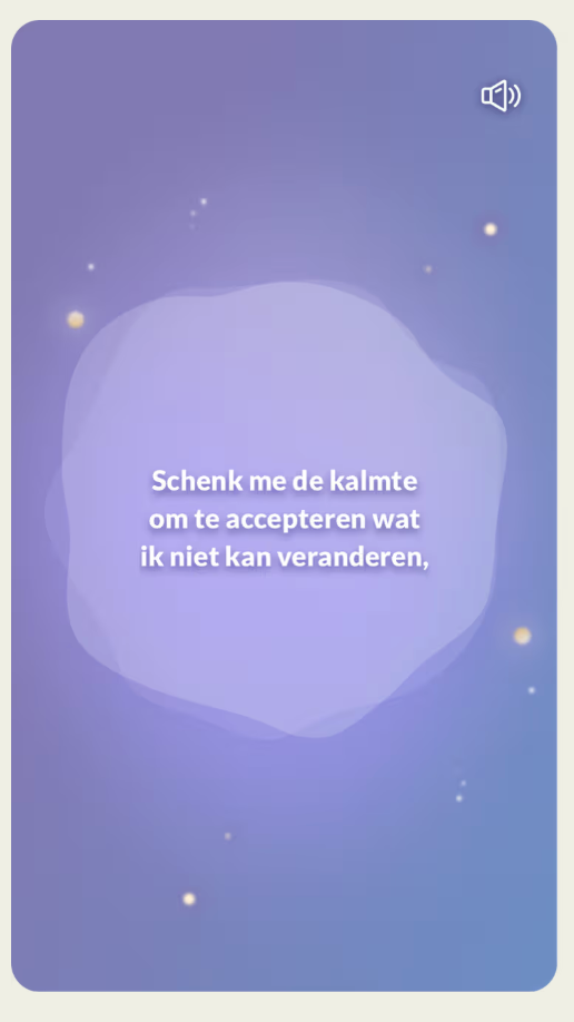 Openingsscherm met een regel uit het kalmtegebed
