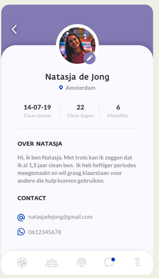 Profiel van een deelnemer met herstelervaring en contactgegevens