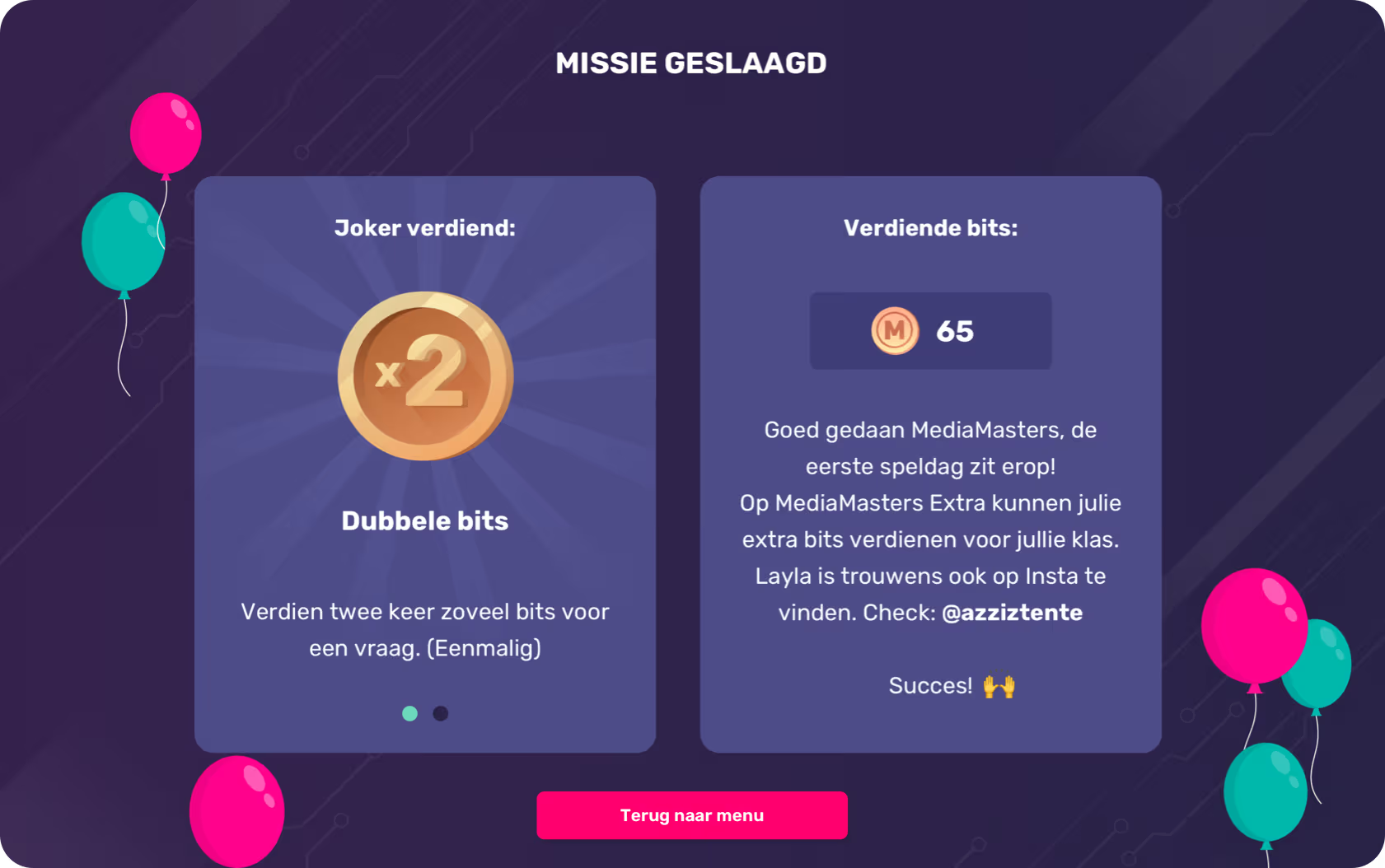 Scherm na een geslaagde MediaMasters-missie