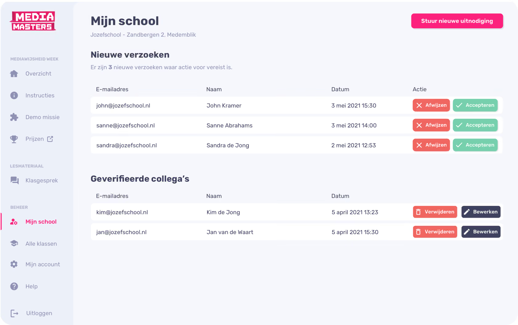 Schoolbeheer binnen MediaMasters