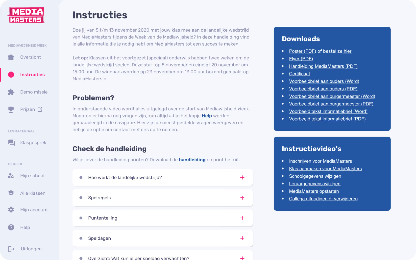 Instructiepagina voor docenten