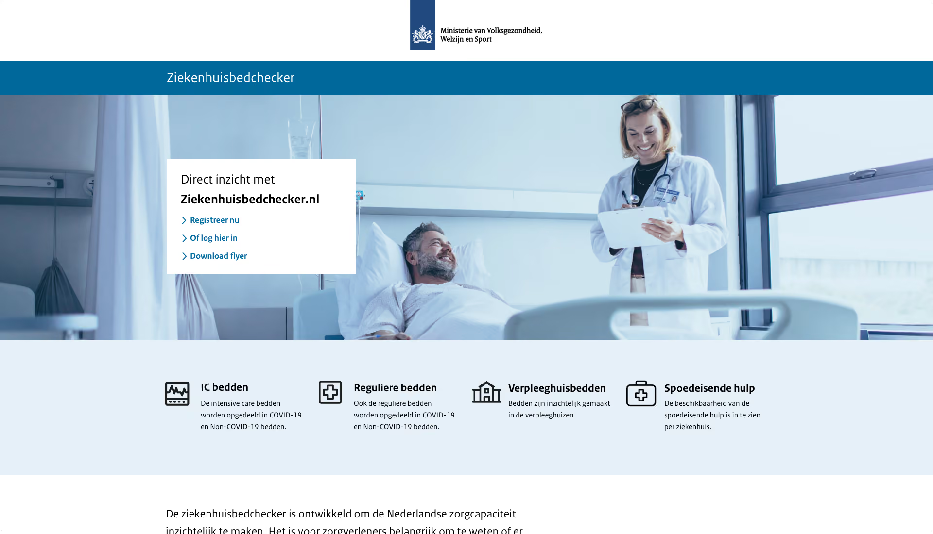 Startpagina met direct inzicht in de beschikbare ziekenhuiscapaciteit